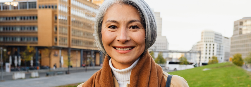 Woman smiling.